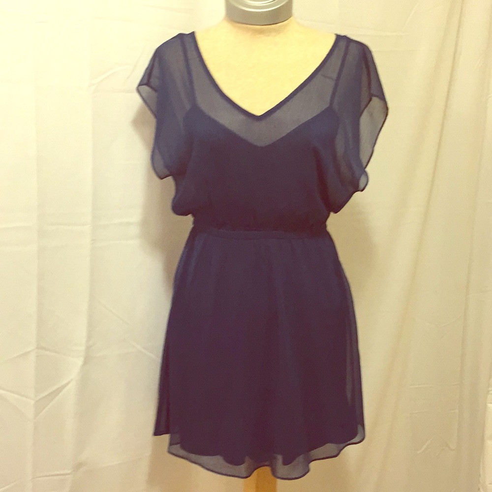 Express Teal Blue Sheer V-neck Dress